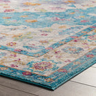 Modway Success Anisah Distressed Floral Vintage Medallion Area Rug - 4 ft W x 6 ft L - Light Blue Ivory Yellow Orange-Gripping Rubber Underside