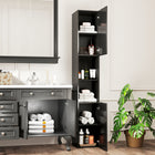 Kleankin High Gloss Bathroom Cabinet with Door and Shelves - Black-Material: Particle Board