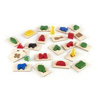 Guidecraft 3D Feel & Find-Deal out the tiles and children reach into the bag to feel and find the corresponding wooden shape