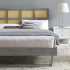 Modway Sidney Cane and Wood Queen Platform Bed with Angular Legs - Grey-Rubberwood Legs