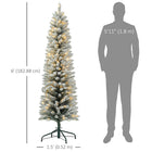 HOMCOM 6' Snow-Flocked Artificial Pencil Christmas Tree with Lights - Green-Pencil shape fits snugly in small spaces or entryways 