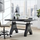 Modway Genuine 60" Crank Adjustable Height Dining Table and Computer Desk - Black-Comfortably Seats 6