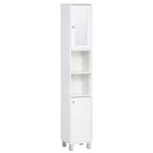 Kleankin Tall Narrow Bathroom Cabinet with Mirror - White-Ample storage space including two door cabinets and two open storage shelves