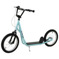 Aosom Youth Street Kick Scooter with 16'' Inflatable Wheel Dual Brakes - Blue-Help your sweetie improve their sense of balance and build up strength 