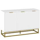 HOMCOM 47.2" L Sideboard Buffet Cabinet with 3 Doors - White-Geometric lined doors paired with golden base add artistic touch to interior decor
