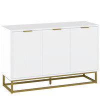 HOMCOM 47.2" L Sideboard Buffet Cabinet with 3 Doors - White-Geometric lined doors paired with golden base add artistic touch to interior decor