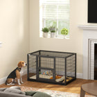 PawHut 37" Heavy Duty Dog Crate, Metal Dog Kennel with Removable Tray-Feeding door makes mealtime quick without opening main door