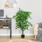 HOMCOM 4.5' Artificial Ficus Tree with Realistic Leaves for Indoor - Green-Grass and cement soil are included, making it more real 