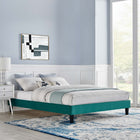 Modway Reign Performance Velvet Full Platform Bed Frame - Teal-Reinforced Center Beam and Support Legs