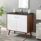 Modway Transmit 36" Bathroom Vanity - Walnut/Black-Ceramic Sink Basin