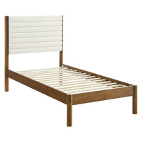 Modway Olea Channel Tufted Boucle Solid Wood Twin Platform Bed - Feather Walnut-Channel Tufted Boucle Upholstered Headboard