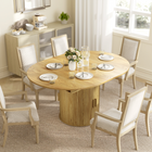 HOMCOM 43.3"-59" Round Extendable Table with Double Shelves & Fluted Doors for 4-6 - Natural Wood-Extension leaves store neatly under the tabletop