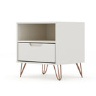Manhattan Comfort Rockefeller 20.08" Mid-Century Modern 1-Drawer Nightstand - Off White-Home Assembly Required. All Hardware Included