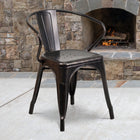 Flash Furniture Black-Antique Gold Metal Indoor-Outdoor Chair with Arms-500 lb. Weight Capacity