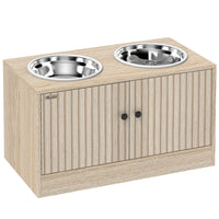 PawHut Elevated Large Dog Bowls with Slow Feeder and Stainless Steel - Oak-Elevated design reduces neck and joint strain for comfortable eating 