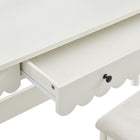 Modway Emmeline Scalloped Makeup Vanity Desk With LED Mirror and Stool - White/Ivory-Assembly Required