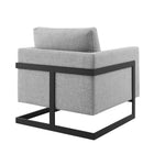 Modway Posse Upholstered Fabric Accent Chair - Black Light Grey-Matte Black Stainless Steel Frame