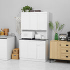 HOMCOM 71" H Kitchen Pantry Cabinet with Adjustable Shelf and Drawer - High Gloss White-Open countertop with cable hole to store microwave oven, toaster, coffee maker neatly 