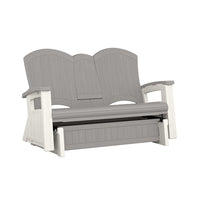 Suncast Adirondack Glider with Console - Dove Grey-Contoured seat and backrest for ergonomic comfort.