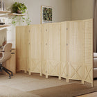 HOMCOM 8 Panel Freestanding Room Divider with Pegboard Display for Home Office - Natural Wood-Overall Dimensions: 119.7" W x 56.9" H x 0.7" D (304 x 144.5 x 1.7 cm) 
