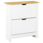 HOMCOM Narrow Shoe Cabinet with 2 Flip Drawers & Adjustable Shelf for Entryway - White-Holds up to 6-12 pairs of standard-sized shoes in two tilt-out drawers