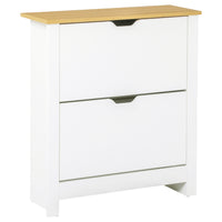 HOMCOM Narrow Shoe Cabinet with 2 Flip Drawers & Adjustable Shelf for Entryway - White-Holds up to 6-12 pairs of standard-sized shoes in two tilt-out drawers