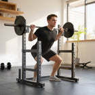 Soozier Adjustable Squat Rack - 660 lb Multi-Function Barbell Rack - Black-Highly adjustable J-hooks fit various users and diverse workouts 