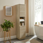 Modway Render Tall Narrow Faux Travertine Linen Storage Cabinet - Travertine-Soft-Close Hinges