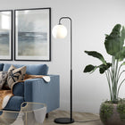 Hudson&Canal Harrison Arc Floor Lamp with Glass Shade - Blackened Bronze/White Milk-Includes a 8 ft. cord with foot switch