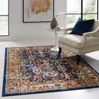 Modway Entourage Jessa Distressed Vintage Floral Lattice Area Rug - 5 ft W x 8 ft L - Blue Orange Yellow Red-Tight Low Pile Weave