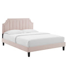 Modway Sienna Performance Velvet Queen Platform Bed with Black Wood Legs - Pink-Stain-Resistant Performance Velvet