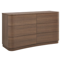 Modway Mirae 6-Drawer Curved Dresser - Brushed Brown Oak-6-Drawer Horizontal Dresser