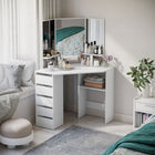 HOMCOM Corner Vanity Desk with Mirror - 43.7" L x 22.1" W x 55.6" H - White-3-piece mirror offer a better view from multiple angles 