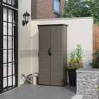 Suncast Vertical Shed - Stoney-Built in support for wood shelf, shelf not included.