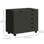 HOMCOM Lateral Filing Cabinet with 5 Drawers and Adjustable Shelf - Black-Particleboard frame with melamine coating ensures durability and easy cleaning