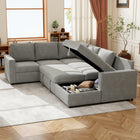 HOMCOM U-Shaped Pull Out Sleeper Sofa Bed with Chaise Storage - Grey-Single-step pull-out design make transforming quickly and easy, no tools required