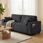 HOMCOM 86" Corduroy 3 Seater Sofa Couch with Spring Cushion - Dark Grey-Extra-wide armrests offer upscale design and functional convenience  