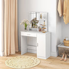 HOMCOM Vanity Desk with Mirror - 35.4" L x 15" W x 54.3" H - White-Adjustable shelves inside the cabinet for different storage needs 