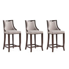 Manhattan Comfort Emperor 19" Traditional Faux Leather Upholstered Bar Stool - Light Grey - 3 Pack-Traditional Barstool with Backseat Perfect for Bar and Kitchen Use. Set of 3