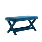 Manhattan Comfort Abigail 42.12" Mid-Century Modern Velvet Upholstered Ottoman Bench - Blue-Mid-Century Modern Ottoman Perfect for Living Room and Bedroom Use