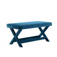 Manhattan Comfort Abigail 42.12" Mid-Century Modern Velvet Upholstered Ottoman Bench - Blue-Mid-Century Modern Ottoman Perfect for Living Room and Bedroom Use