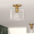 Hudson&Canal Henri 10" Wide Semi Flush Mount with Glass Shade - Brass/Clear-Handcrafted brass finish is applied to the round metal base