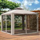 Outsunny 10 ft W x 10 ft L Patio Gazebo Outdoor Pavilion 2 Tire Roof Canopy Shelter - Brown-2-tier roof with mosquito netting