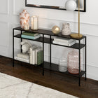 Hudson&Canal Sivil 55"W Console Table with Metal Shelves - Blackened Bronze-Handcrafted finish is applied to the steel frame