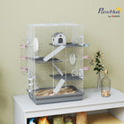 PawHut 28" H 4-Level Large Hamster Cage with DIY Tubes, Water Bottle, Food Dish, Hut and Exercise Wheels - Grey-Includes a DIY tunnel system, expanding the play area for endless fun 