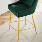 Modway Discern Counter Stools - Green - Set of 2-Brushed Gold Stainless Steel Legs