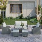 Outsunny 6-Piece Patio Furniture with Thick Cushions and Loveseat Sofa - Grey-Built from steel frame with durable, weather-resistant PE rattan wicker for years of usage