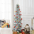 HOMCOM 6' Snow-Flocked Pencil Christmas Tree with Auto Open and Steel Base - Green-Sleek pencil shape design for saving space 