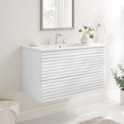 Modway Render 36" Wall-Mount Bathroom Vanity - White-Walnut Grain Vanity
