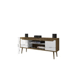 Manhattan Comfort Bradley 62.99" Mid-Century Modern TV Stand - Rustic Brown and White-Includes 1 Media Hole for Wire Management